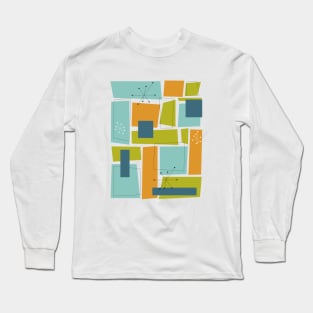 Abstract Rectangles Turquoise Orange Green Mid Century Long Sleeve T-Shirt